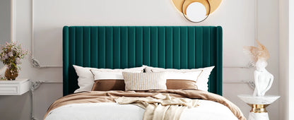 HOOMIC Velvet Upholstered Bed Frame, Vertical Channel Tufted Wingback Headboard, Wooden Slats Support Allewie