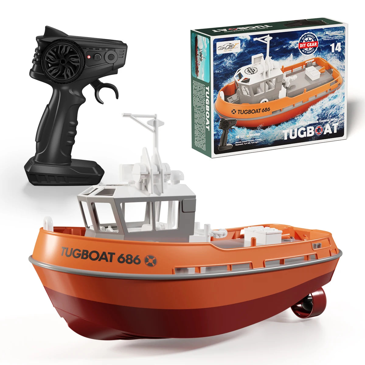 JIKEFUN 686 Rc Boat 2.4G 1/72 Powerful Dual Motor Long Range Wireless Electric Remote Control Tugboat Model  Toys for Boys Gift