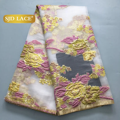 SJD LACA African Brocade Lace Fabrics 2025 High Quality Tulle Damask Nigerian Jacquard French Lace For Sewing Women Dresses 2485