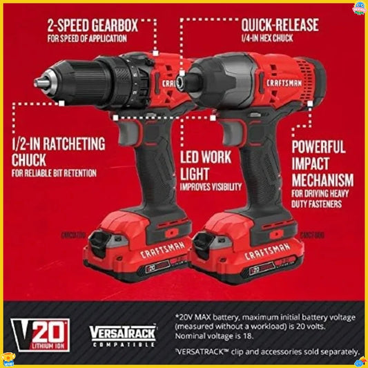 V20 MAX Cordless Drill and Impact Driver, Power Tool Combo Kit with 2 Batteries and Charger, 8.4 lbs
