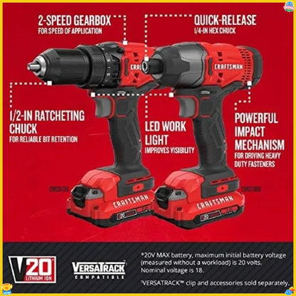 V20 MAX Cordless Drill and Impact Driver, Power Tool Combo Kit with 2 Batteries and Charger, 8.4 lbs