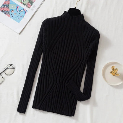 AOSSVIAO 2025 Knitted Women high neck Sweater Pullovers Turtleneck Autumn Winter Basic Women Sweaters Slim Fit Black Tops
