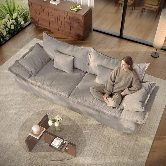 Modern 3-Seater Cloud Couch with Deep Seat, Comfy Chenille Upholstery, Curved Armrests, No Assembly Required, Light Grey