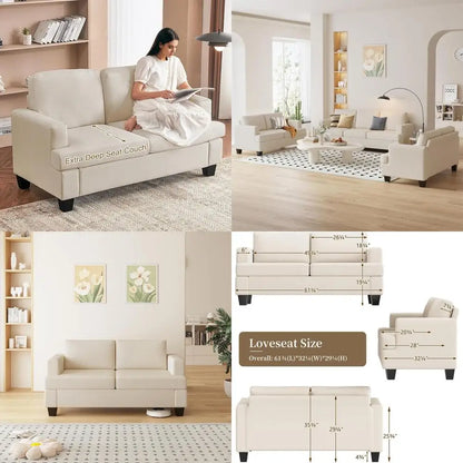 62" Loveseat Couch, Modern Love Seat Couches for Small Spaces, Beige Linen Sofa, Deep Seat Sofa for Living Room, Small 2 Seater
