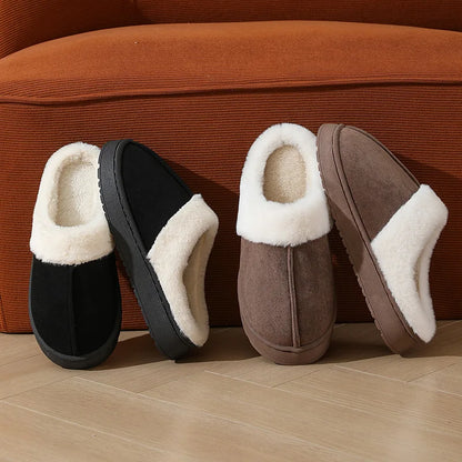 Crestar Women Plush House Slippers Fashion Faux Fur Collar Non-slip Platform Fuzzy Slides Winter Indoor Warm Fluffy Cotton Shoes