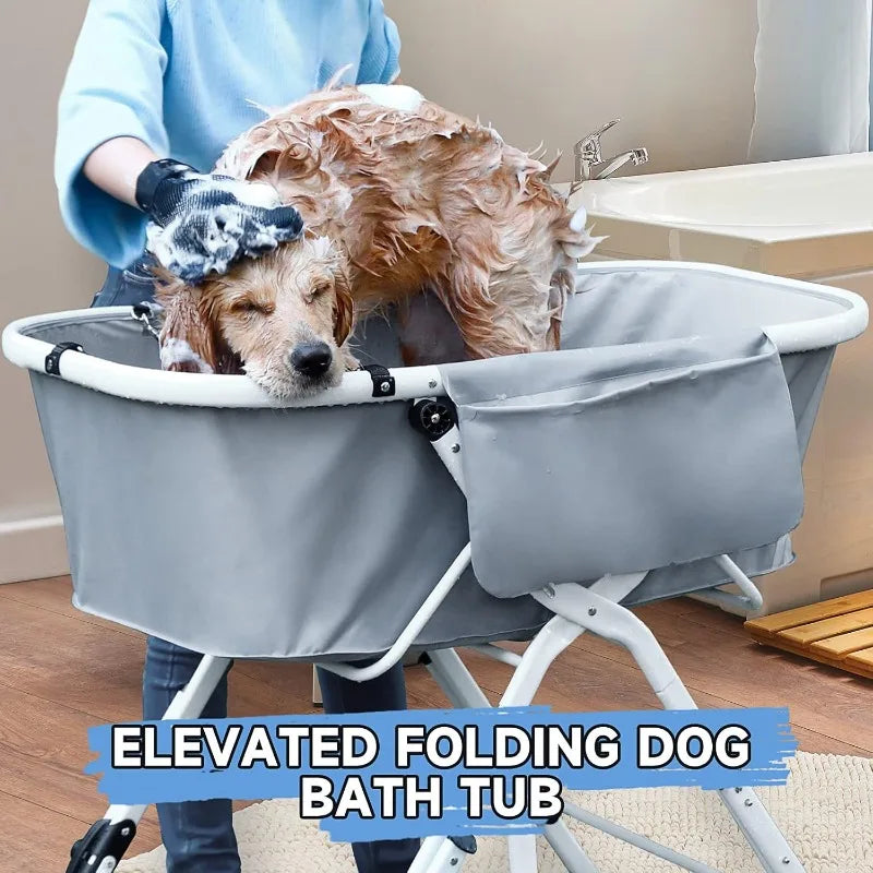 Elevated Dog Bath Tubs for Bath Shower Grooming ,Foldable Pet Dog Bathing Station Adjustable, Ideal For Medium To Large Pets