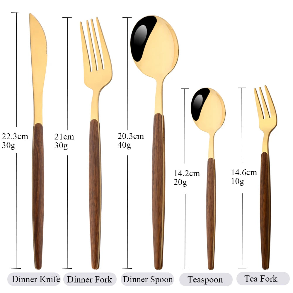 16/24/36Pcs Dinnerware Set Stainless Steel Imitation Wooden Handle Clamp Western Knife Fork Spoon Cutlery Tableware Silverware