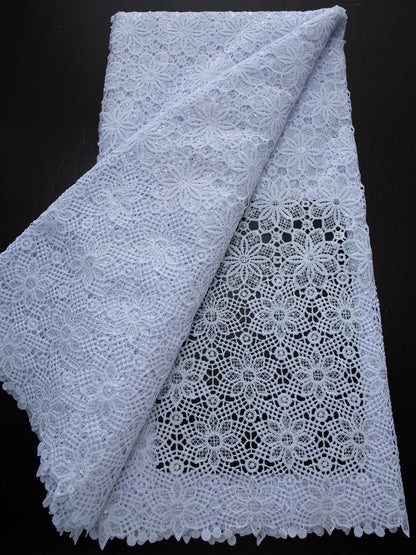 Pure White Nigerian Guipure Lace Fabric 2025 High Quality Water Soluble African Sequin Cord Lace Fabric for Party Dress Sew 4025