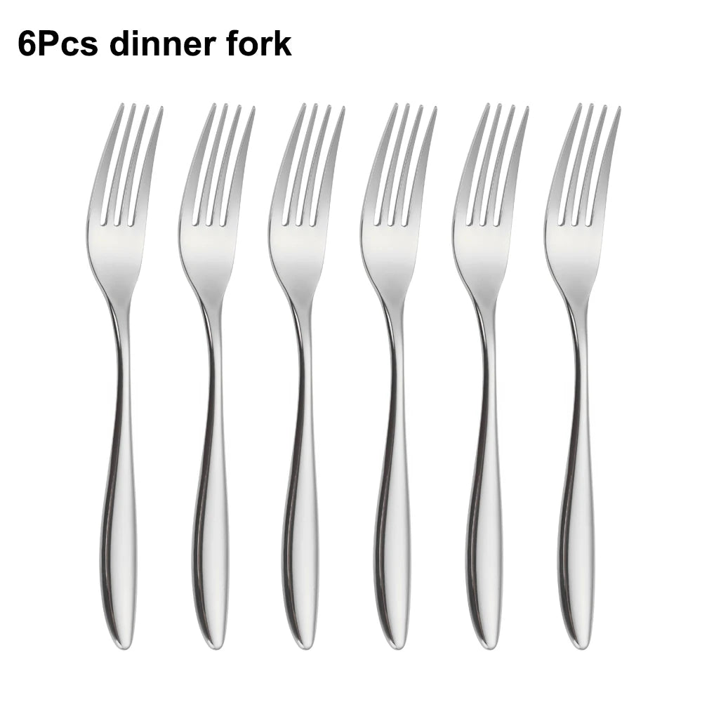 6/16/20/24Pcs Sliver Tableware Stainless Steel 304 Cutlery Set Mirror Knife Fork Spoon Western Dinner Set Smooth Handle Flatware
