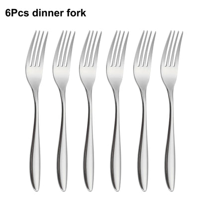 6/16/20/24Pcs Sliver Tableware Stainless Steel 304 Cutlery Set Mirror Knife Fork Spoon Western Dinner Set Smooth Handle Flatware