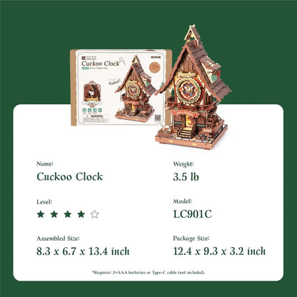 Robotime Rokr 3D Wooden Puzzle Cuckoo Clock Kit Black Forest Style with Working Bird  DIY Clock Model Kit for Kids Adults Model