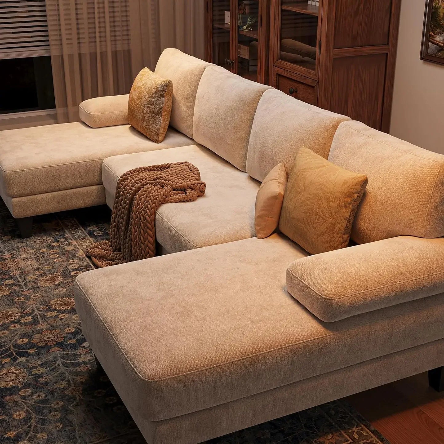 Sectional Couches for Living Room | 112 Inch U-Shaped Sectional Couch | 4 Seat Sofa Set with Double Chaise for, Customized