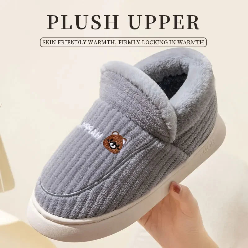 Cotton slippers for women in winter 2023, new couple's indoor home insulation, anti slip plush bag, cotton shoes for women, plus