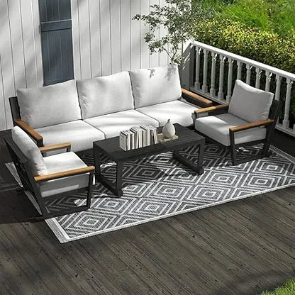 Aluminum Outdoor Furniture with Coffee Table,5 Seats Patio Furniture Set Sectional Waterproof Sofa with Conversation Set Table w
