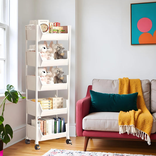 5-Tier Slim Rolling Storage Cart | Mobile Organizer with Slide-Out Trays | Space-Saving for Bathroom Laundry & Kitchen