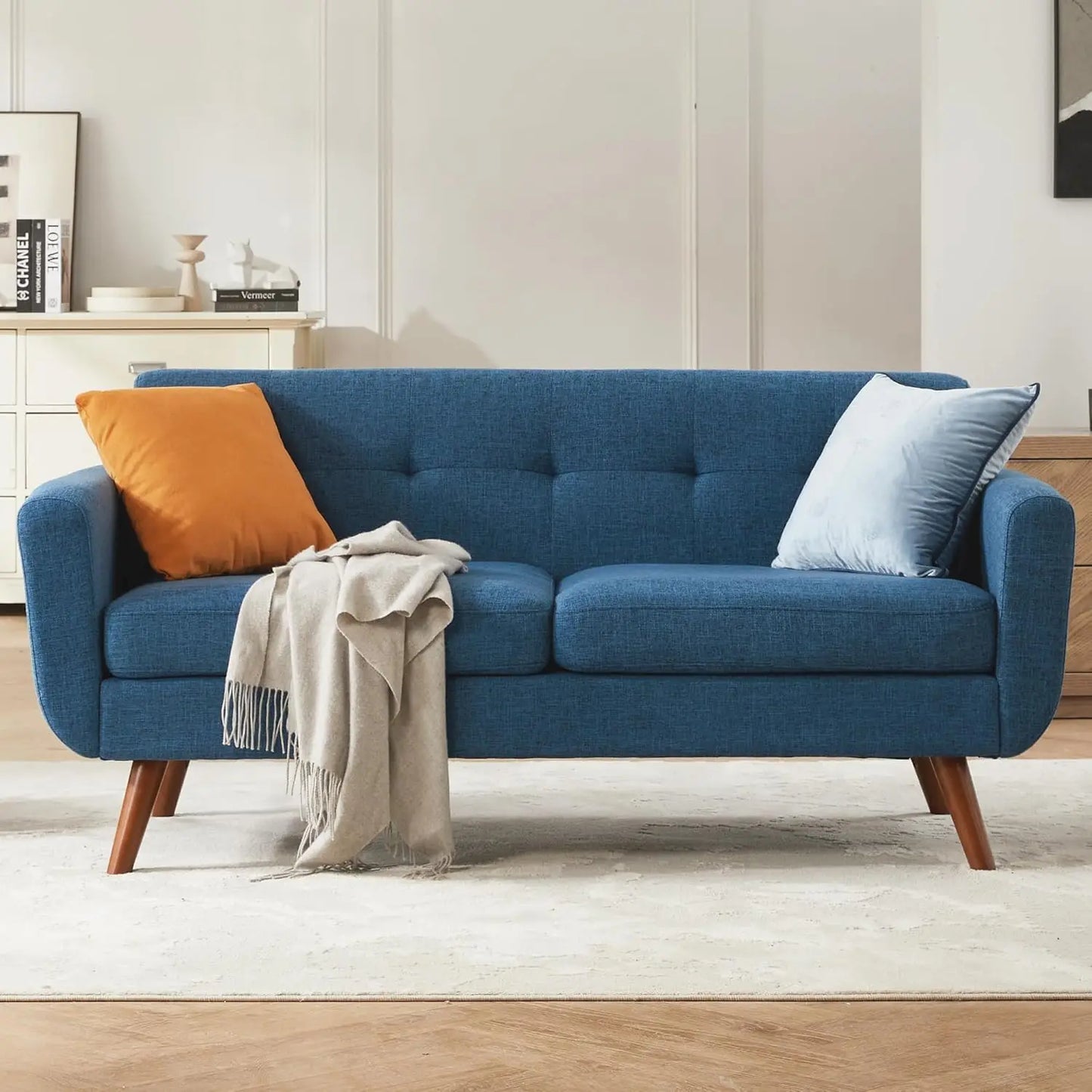 65"W Loveseat Sofa, Mid Century Modern Couches Love Seats For Living Room, Button Tufted Upholstered Small Couch, Customized
