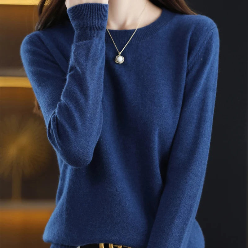 Autumn Winter Basic Knitted Pullover Women Solid Color Round Neck Sweater Woman All Match Long Sleeve Knitwear Bottoming Shirt