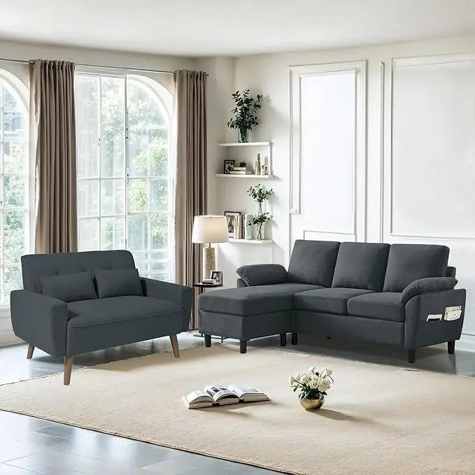 79" Convertible Sectional Sofa Sets, Modern L Shaped 3-Seat Couches with Reversible Chaise and Loveseat Sets for Living Room