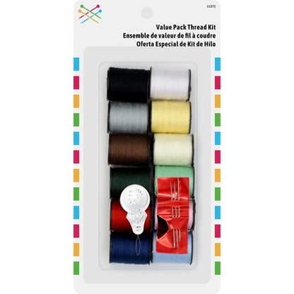 12 Count Assorted Colors Durable Polyester Sewing Thread Spools 6 Pack Bobbins 25 Yd Quilting Repair Needles Threader Value Kit