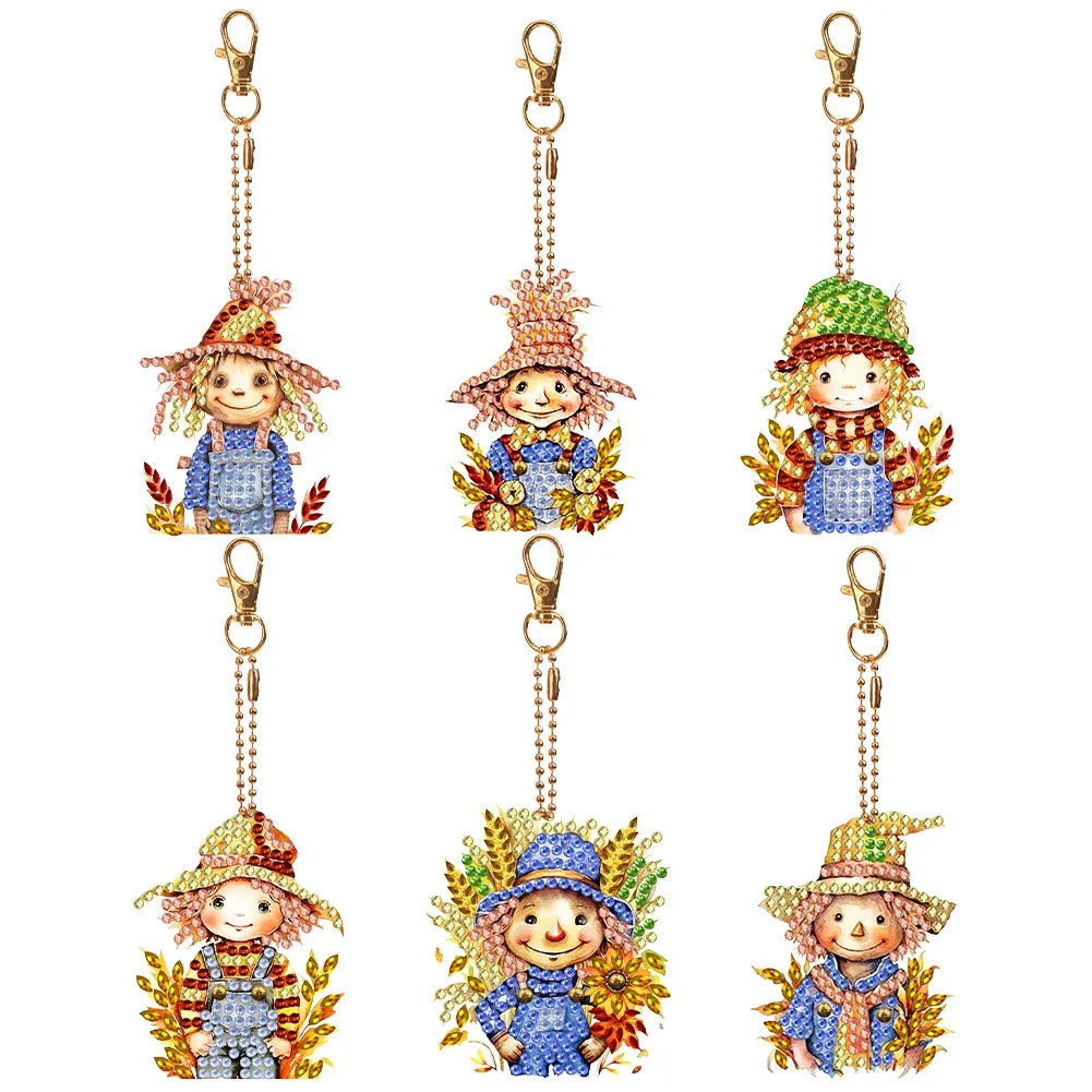 5/6PCS Diamond Painting Art Keychains Full Drill Keyring Butterfly Owl Double Sided Pendant Rhinestone Painting Pendant Ornament