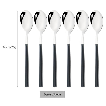 6/24pcs Wooden Handle Cutlery Set Brown Silver Dinnerware Set Stainless Steel Forks Spoons Knife Tableware Kitchen Flatware Set