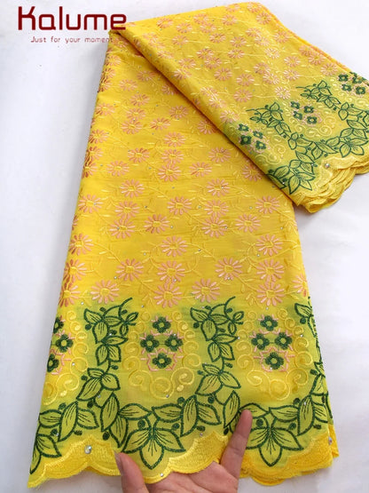 Kalume African Cotton Embroidered Lace Fabric With Stones 2025 Nigerian Swiss Voile Lace Fabric Flower For Sewing Dress F4325