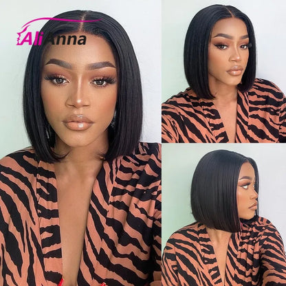 Straight Glueless Wig Human Hair Ready To Wear Short Bob Wigs For Women Transparent Pre Cut 4x4 Human Hair Wigs Bleached Knots