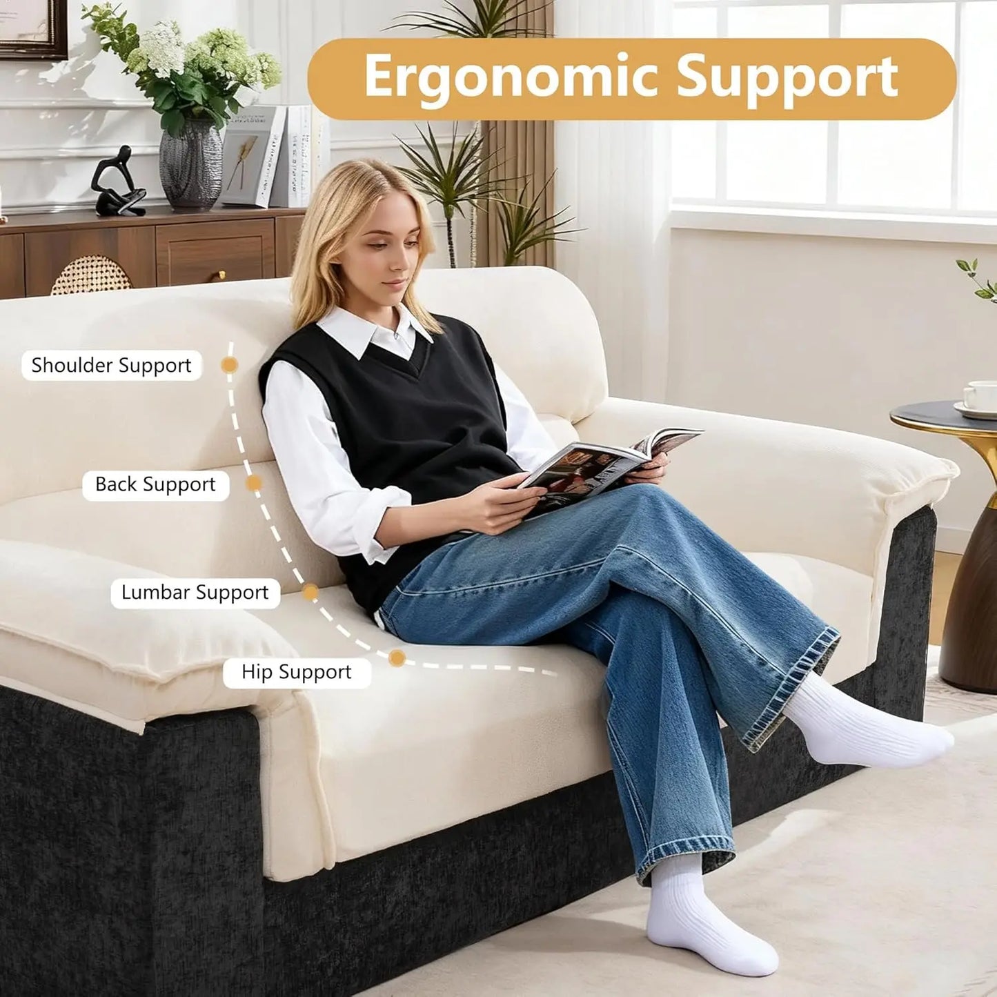 80'' Boneless Loveseat Sofa, Oversized Cloud Deep Seat Couch, Upholstered Chenille Memory Foam Love seat Sofa for, Customized