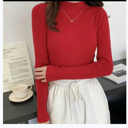 ITOOLIN Women Underwear Sweater Slim Long Sleeve Warm Knit Pullovers Elegant Solid Jumpers For Women 2023 Autumn Winter