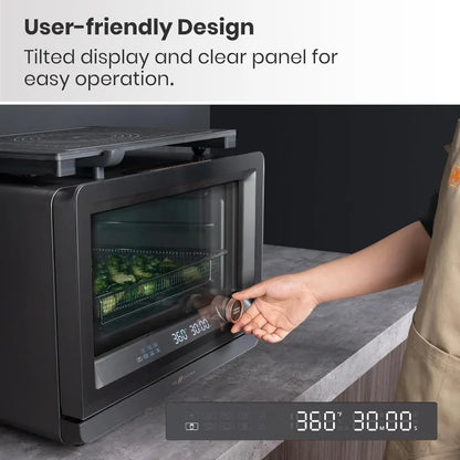 7-in-1 Steam Convection Oven Countertop with Air Fry, Bake, Sous Vide, Ferment, Built-in Recipes | Anti-Scalding | 1500W (Black)