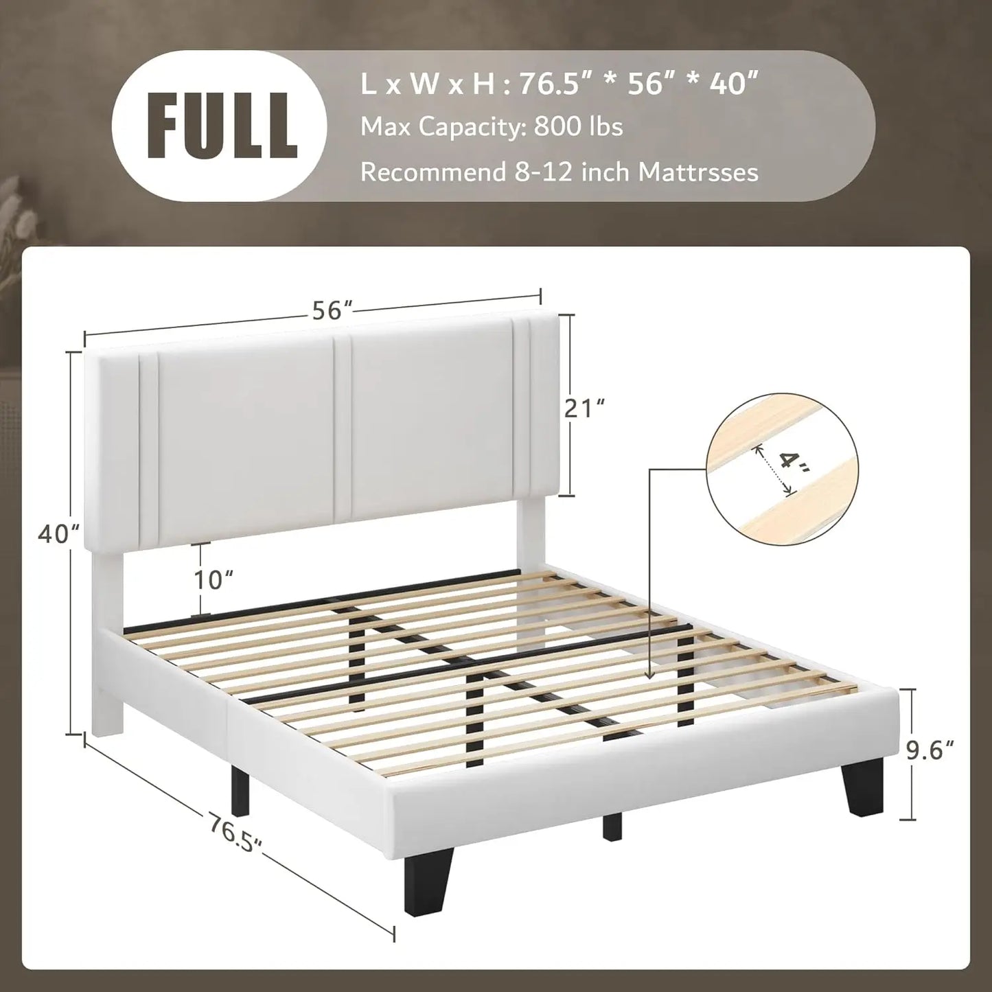 Full Platform Bed Frame with Velvet Upholstered Headboard & Thickened Legs, Mattress Foundation w/Solid Wooden Slats Support