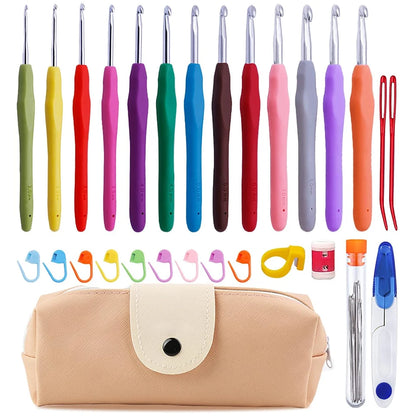 Crochet Hooks Kit with Storage Bag Ergonomic Knitting Needles Blunt Needles Stitch Marker Hand Knitting Craft Art Tools