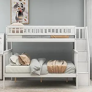 SOFTSEA Twin Over Twin Low Bunk Beds with Slide and Stairs, No Box Spring Needed
