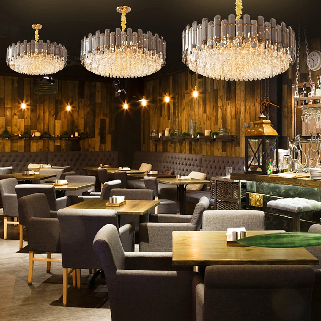 5-Layer Crystal Chandelier Ceiling Lamp 3 Color Temps Water Chestnut Crystal for Dining Room Kitchen Living Room D23.6inch