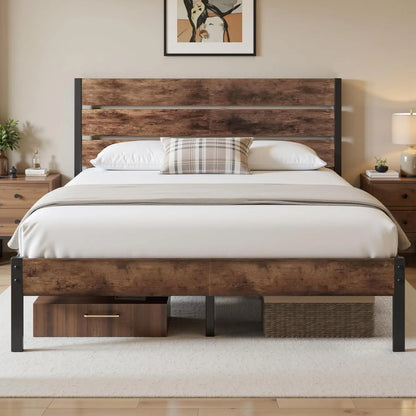 Queen Bed Frame with Headboard and Footboard, Metal Queen Bed Frame with Under-Bed Storage, All-Metal Support, Customized