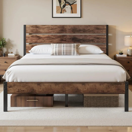 Queen Bed Frame with Headboard and Footboard, Metal Queen Bed Frame with Under-Bed Storage, All-Metal Support, Customized