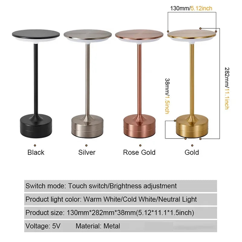 Vintage Metal LED Desk Lamp Touch Control Adjustable Brightness Rechargeable Portable Office Bedroom Living Room Bar Ambient