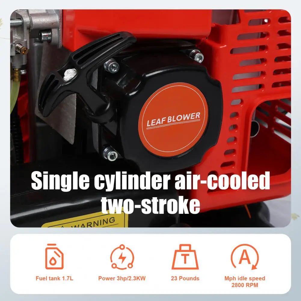 Backpack Leaf Blower, 63CC Gas Powered Leaf Blower, 665CFM 2-Stroke Snow Blower, Long Pipe, 1.7L Fuel Tank, Leaves Blower