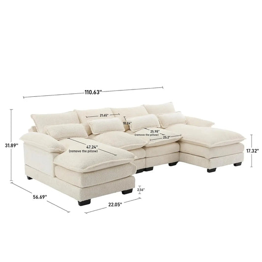 Modern U Shape Sectional Sofa Cloud Couch, 110" Upholstery Chenille Fabric Modular Couch, Comfy 4 Seat Sleeper Sofa With Double