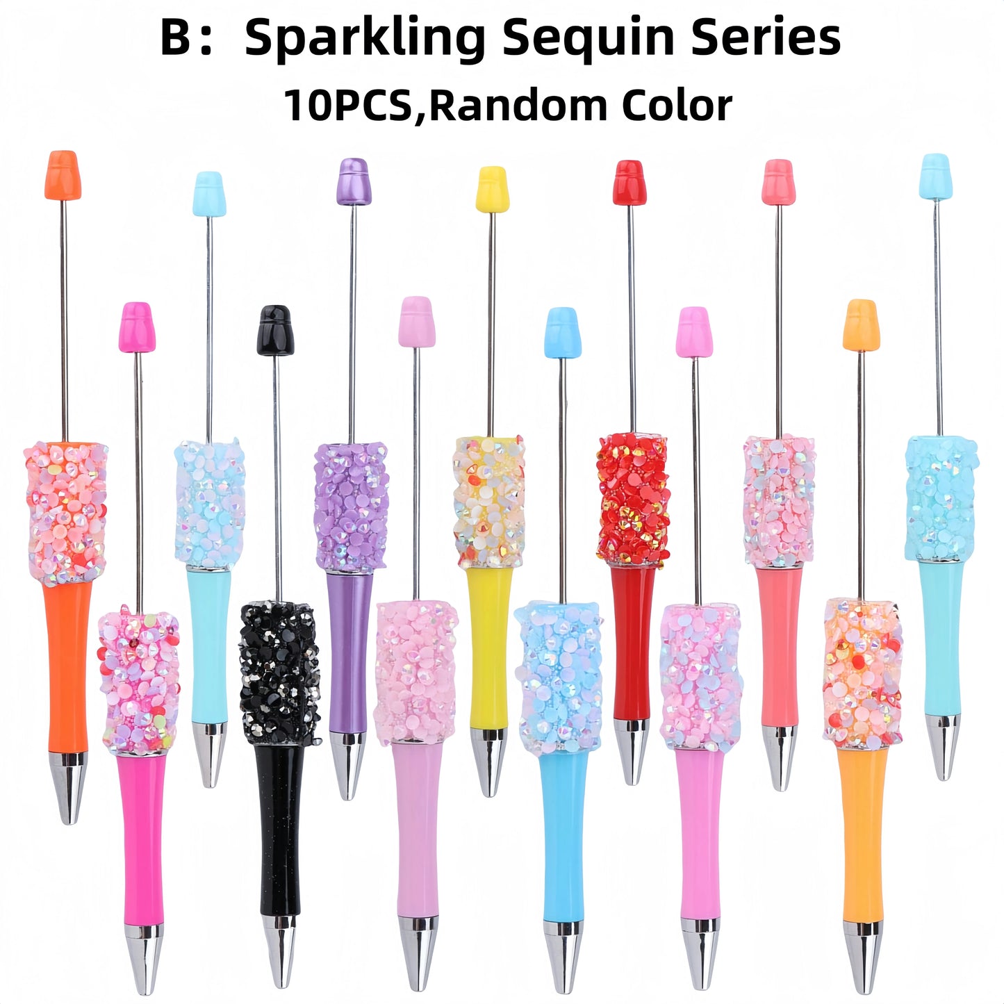 10 New Creative Bead Ballpoint Pen Sets (Random Colors), Perfect For DIY Office And School Supplies With Colored Wooden Beads