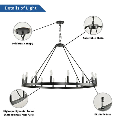 16-Light Wagon Wheel Chandelier Round Matte 43 inch Modern Rustic Farmhouse Pendant Light Large Chandeliers for Living Room