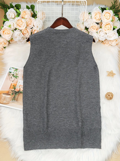 Autumn and Winter New Fashion Woman Sweater Knit Vest - Round Neck Sleeveless Pullover Loose-Fit Top