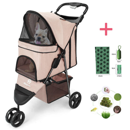 carreola para mascotas perro 3 Wheel Foldable Cat Dog Stroller with Storage Basket, Handle 360° Pet Dog Stroller