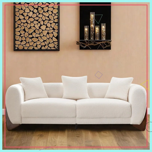 87" Modern Cloud Couch with Solid Wood Legs, Deep Seat, Thick Cushion & Pillows for Living Room