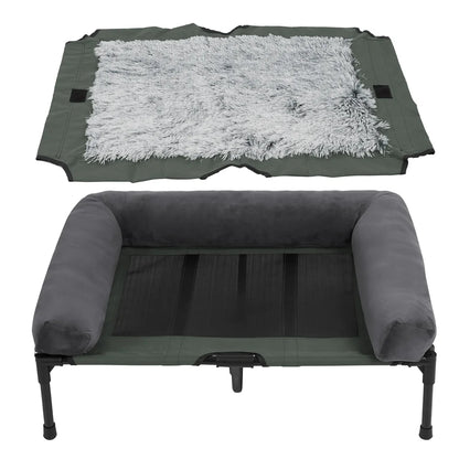 XXL XL Large Dog Bed Outdoor Raised Dog Bed with Cooling Breathable Mat and Soft Plush Mat Pet Puppy Camping Cot for Home Garden