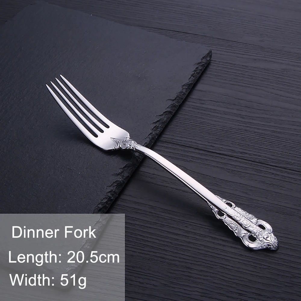 Vintage Western Stainless Steel Cutlery Set Luxury Tableware Wedding Engraving Dinnerware Knife Fork Spoon Sliverware 1 Pcs