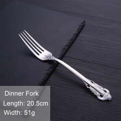 Vintage Western Stainless Steel Cutlery Set Luxury Tableware Wedding Engraving Dinnerware Knife Fork Spoon Sliverware 1 Pcs