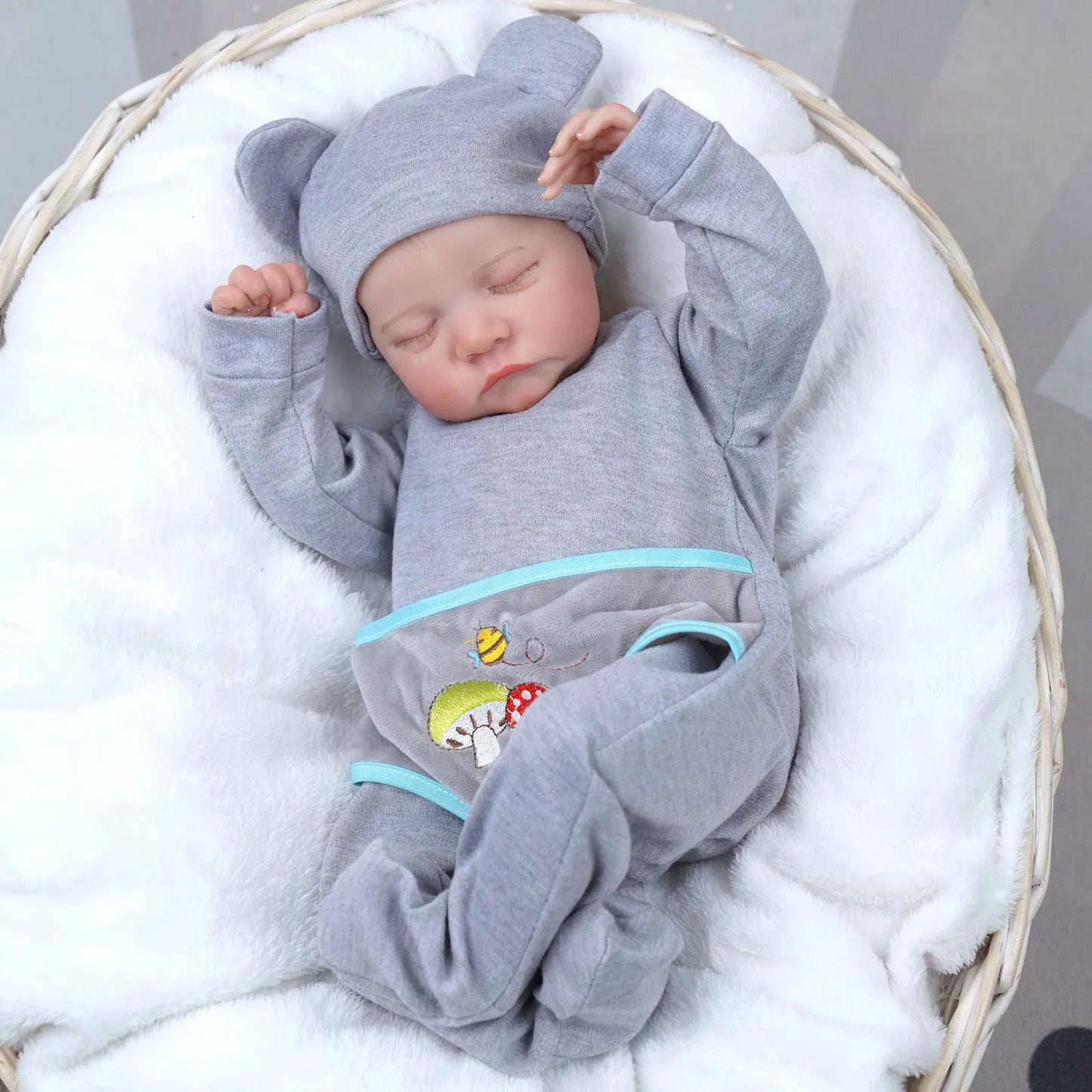 Risbecko 43CM Levi Newborn Baby Doll Reborn Sleeping Soft Silicone Flexible 3D Skin Tone with Visible Veins Hand Paint Hair Doll