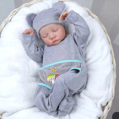 Risbecko 43CM Levi Newborn Baby Doll Reborn Sleeping Soft Silicone Flexible 3D Skin Tone with Visible Veins Hand Paint Hair Doll