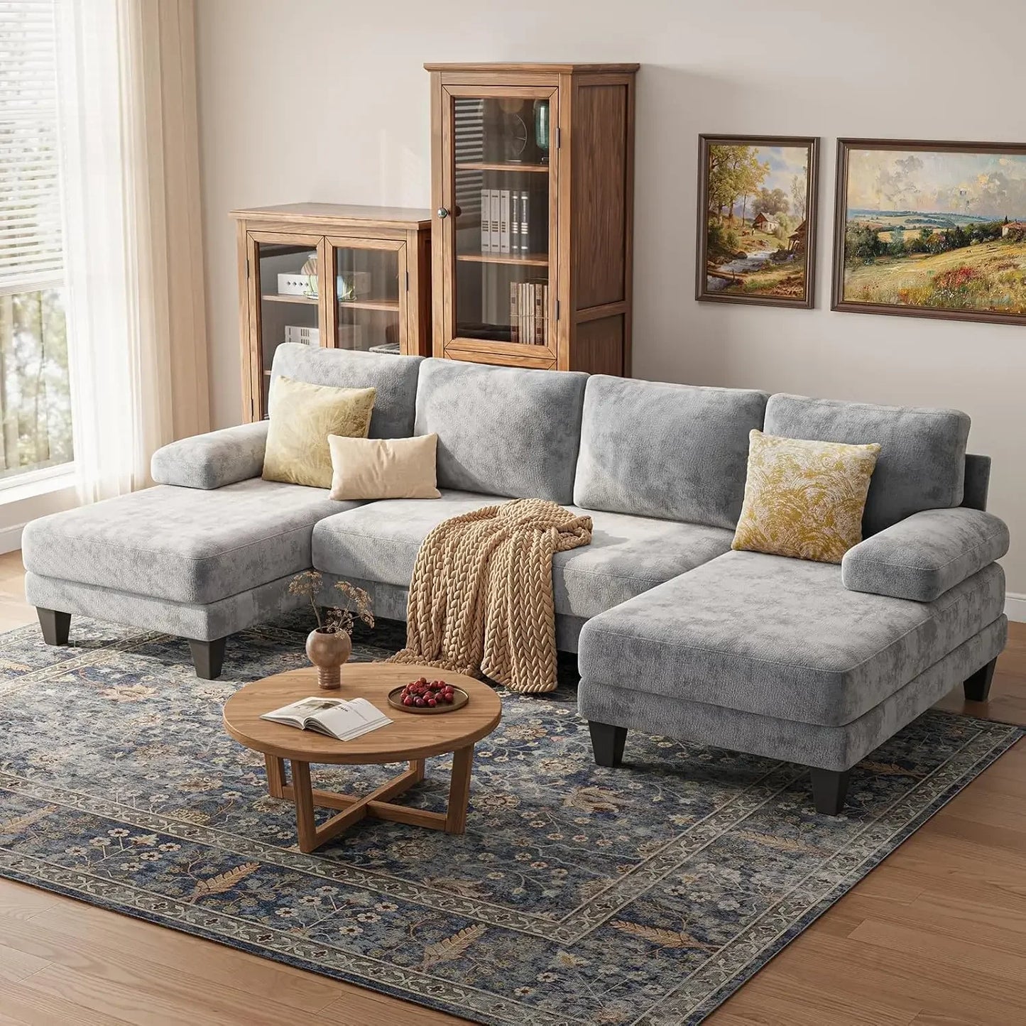 Sectional Couches for Living Room | 112 Inch U-Shaped Sectional Couch | 4 Seat Sofa Set with Double Chaise for, Customized